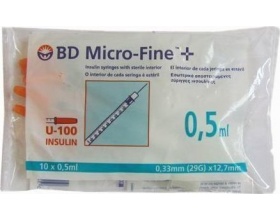 BD Micro-Fine+ Σύριγγες Ινσουλίνης 0,5ml 0.33mm (29G) x 12.7mm, 10τμχ
