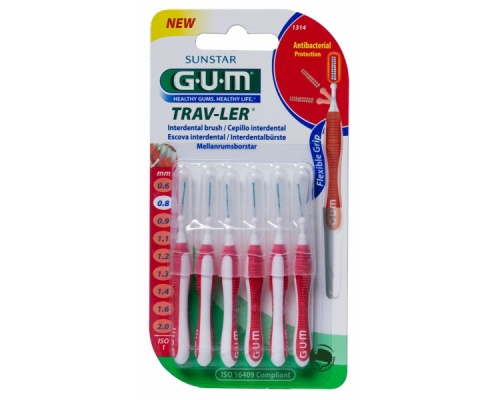 Gum 1314 Trav-ler Interdental Brush Μεσοδόντιο Βουρτσάκι 0,8mm 6 τεμάχια  Gum 1314 Trav-ler Interdental Brush Μεσοδόντιο Βουρτσάκι 0,8mm 6 τεμάχια