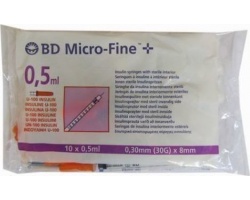 BD Micro-Fine+ Σύριγγες Ινσουλίνης 0,5ml 0.30mm (30G) x 8.mm, 10τμχ BD Micro-Fine+ Σύριγγες Ινσουλίνης 0,5ml 0.30mm (30G) x 8.mm, 10τμχ