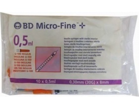 BD Micro-Fine+ Σύριγγες Ινσουλίνης 0,5ml 0.30mm (30G) x 8.mm, 10τμχ