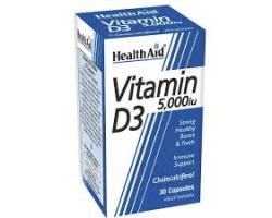 Health Aid Vitamin D3 5000i.u, Λιποδιαλυτή βιταμίνη απαραίτητη για πολλές λειτουργίες του οργανισμού, 30 tabs  Health Aid Vitamin D3 5000i.u, Λιποδιαλυτή βιταμίνη απαραίτητη για πολλές λειτουργίες του οργανισμού, 30 tabs