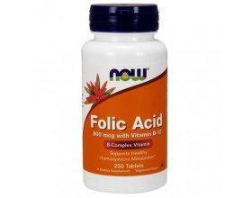 Now Foods Folic Acid 800 mcg, w/ Vitamin B-12 Vegetarian, Συμπλήρωμα Φολικού Οξέως, για την Παραγωγή Κυτταρικής Ενέργειας, την Πρόληψη της Αναιμίας, κατάλληλο για την Περίοδο της Εγκυμοσύνης  250 tabs 
