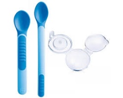MAM Heat Sensitive Spoons & Cover 6m+ Θερμοευαίσθητα κουταλάκια με προστατευτική θήκη 2 τμχ χρώματος μπλέ