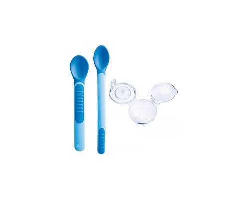 MAM Heat Sensitive Spoons & Cover 6m+ Θερμοευαίσθητα κουταλάκια με προστατευτική θήκη 2 τμχ χρώματος μπλέ MAM Heat Sensitive Spoons & Cover 6m+ Θερμοευαίσθητα κουταλάκια με προστατευτική θήκη 2 τμχ χρώματος μπλέ