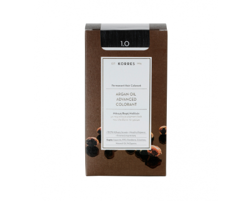  KORRES 1.0 Βαφή Μαλλιών με Έλαιο Argan & φυτική Κερατίνη, ΜΑΥΡΟ, 50ml