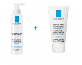 La Roche Posay Gel Demaquillant 200ml + Gommage Surfin Physiologique 50ml, Καθαρισμός και απαλό ντεμακιγιάζ προσώπου και Scrub που απομακρύνει τα νεκρά κύτταρα 