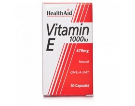 Health Aid VITAMIN E1000 i.u (670mg), ΦΥΣΙΚΗ Βιταμίνη Ε, Βοηθά στην επιβράδυνση της γήρανσης και ελαττώνει τις κράμπες και τη μυϊκή δυσκαμψία των αθλητών, 30 κάψουλες Health Aid VITAMIN E1000 i.u (670mg), ΦΥΣΙΚΗ Βιταμίνη Ε, Βοηθά στην επιβράδυνση της γήρανσης και ελαττώνει τις κράμπες και τη μυϊκή δυσκαμψία των αθλητών, 30 κάψουλες