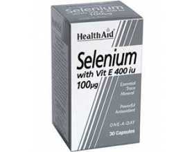 Health Aid Selenium με βιταμίνη Ε 400iu συμπλήρωμα διατροφής για την προστασία των κυττάρων του οργανισμού 30 κάψουλες
