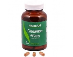 Health Aid Cinnamon 850mg, Συμπλήρωμα Διατροφής που βοηθά το σάκχαρο να διατηρείται σε φυσιολογικά επίπεδα και βοηθά στα προβλήματα του μεταβολισμού όπως παχυσαρκία, πίεση, χοληστερίνη, 30 κάψουλες
