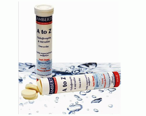 LAMBERTS A to Z MULTI VITAMINS One a Day, Συμπλήρωμα διατροφής με γεύση μάνγκο και ανανά 20 αναβράζοντα δισκία 