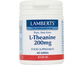 LAMBERTS L-THEANINE 200 mg, Αυξάνει τα επίπεδα των GABA (νευροδιαβιβαστών) και των κυμάτων Α στον εγκέφαλο, με αποτέλεσμα την πρόκληση ηρεμιστικής δράσης χωρίς συνοδό την υπνηλία  60 tabs 