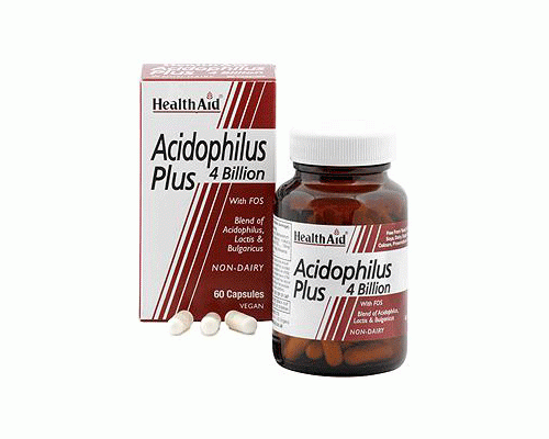 Health Aid Acidophilus Plus 4 Billion Συμπλήρωμα διατροφής με προβιοτικά για τη φυσιολογική χλωρίδα του εντέρου 60 κάψουλες  Health Aid Acidophilus Plus 4 Billion Συμπλήρωμα διατροφής με προβιοτικά για τη φυσιολογική χλωρίδα του εντέρου 60 κάψουλες