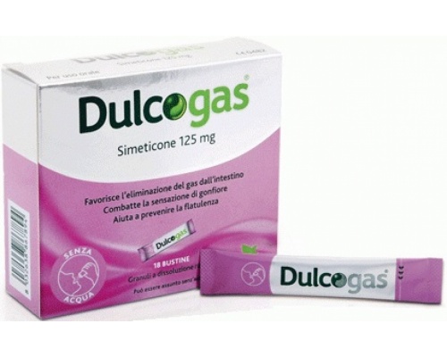 Dulcogas 125mg, Βοηθά στην γρήγορη και αποτελεσματική ανακούφιση  του μετεωρισμού (φουσκώματος), 18 φακελλίσκοι