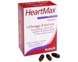 Health Aid HeartMax, Ωμέγα 3 - έλαιο σκόρδου - λεκιθίνη - αμινοξέα - λυκοπένιο, για τη διατήρηση της γενικής υγείας της καρδιάς και δυνατού κυκλοφορικού, 60 κάψουλες Health Aid HeartMax, Ωμέγα 3 - έλαιο σκόρδου - λεκιθίνη - αμινοξέα - λυκοπένιο, για τη διατήρηση της γενικής υγείας της καρδιάς και δυνατού κυκλοφορικού, 60 κάψουλες