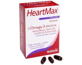 Health Aid HeartMax, Ωμέγα 3 - έλαιο σκόρδου - λεκιθίνη - αμινοξέα - λυκοπένιο, για τη διατήρηση της γενικής υγείας της καρδιάς και δυνατού κυκλοφορικού, 60 κάψουλες