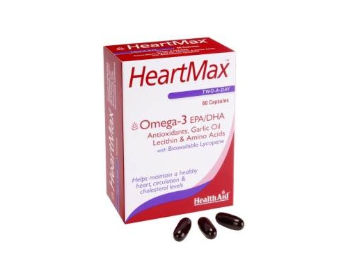 Health Aid HeartMax, Ωμέγα 3 - έλαιο σκόρδου - λεκιθίνη - αμινοξέα - λυκοπένιο, για τη διατήρηση της γενικής υγείας της καρδιάς και δυνατού κυκλοφορικού, 60 κάψουλες Health Aid HeartMax, Ωμέγα 3 - έλαιο σκόρδου - λεκιθίνη - αμινοξέα - λυκοπένιο, για τη διατήρηση της γενικής υγείας της καρδιάς και δυνατού κυκλοφορικού, 60 κάψουλες