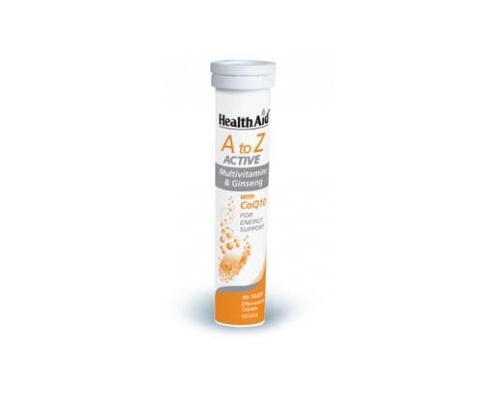 Health Aid Α to Z Active Multivitamins & Ginseng Πολυβιταμίνες με τζίνσενγκ 20 αναβράζουσες ταμπλέτες με γεύση tutti-frutti Health Aid Α to Z Active Multivitamins & Ginseng Πολυβιταμίνες με τζίνσενγκ 20 αναβράζουσες ταμπλέτες με γεύση tutti-frutti