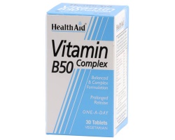 Health Aid Vitamin B 50 Complex 30 tablets, Συμπλήρωμα Διατροφής για το μεταβολισμό και την υγεία του νευρικού συστήματος Health Aid Vitamin B 50 Complex 30 tablets, Συμπλήρωμα Διατροφής για το μεταβολισμό και την υγεία του νευρικού συστήματος