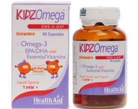 Health Aid Kidz Omega Μασώμενη πολυβιταμίνη Ειδική σύνθεση για παιδιά με Omega 3 & βιταμίνες A ,D & E 60 κάψουλες 