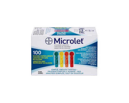 BAYER  Microlet Lancets - Χρωματιστές βελόνες 100 τεμάχια  BAYER  Microlet Lancets - Χρωματιστές βελόνες 100 τεμάχια