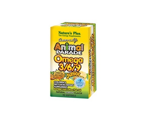 NATURE'S PLUS Animal Parade Omega 3/6/9 Junior Συμπλήρωμα διατροφής με ω-3/6/9 με φυσική γεύση λεμόνι 90 μαλακές κάψουλες  NATURE'S PLUS Animal Parade Omega 3/6/9 Junior Συμπλήρωμα διατροφής με ω-3/6/9 με φυσική γεύση λεμόνι 90 μαλακές κάψουλες