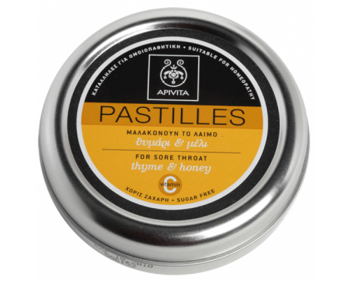 APIVITA Pastilles, Παστίλιες για το λαιμό, μαλακώνουν το λαιμό και το βήχα με  θυμάρι & μέλι 45g APIVITA Pastilles, Παστίλιες για το λαιμό, μαλακώνουν το λαιμό και το βήχα με  θυμάρι & μέλι 45g