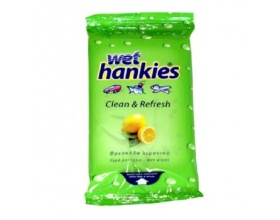MEGA WET HANKIES Μαντηλάκια αντιβακτηριδιακά με αιθυλική αλκοόλη με άρωμα λεμόνι 15 τεμάχια 