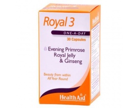 Health Aid ROYAL 3 Royal Jelly, Evening Primrose Oil & Ginseng, Necessary for many functions such as the circulatory, metabolism, reproductive 30 capsules Health Aid ROYAL 3 Royal Jelly, Evening Primrose Oil & Ginseng, Necessary for many functions such as the circulatory, metabolism, reproductive 30 capsules