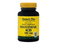 Nature's Plus Pantothenic Acid 500 mg 90 tabs, Συμπλήρωμα Διατροφής γνωστό και σαν «βιταμίνη κατά του στρες», αποτελεί ουσιώδες συστατικό του συνενζύμου A και είναι απαραίτητο για την παραγωγή κορτιζόνης και άλλων ζωτικής σημασίας στεροειδών ενώσεων