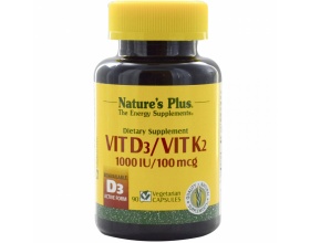 Nature's Plus Vitamin D3 /Vitamin K2 1000 IU/100 mcg 90 veg.caps, Είναι απαραίτητη για την απορρόφηση του ασβεστίου και του φωσφόρου, για την υγεία των οστών, των δοντιών και των μυών καθώς και για την ισχυροποίηση του ανοσοποιητικού συστήματος