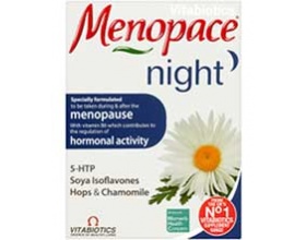 Vitabiotics Menopace night 30 tablets, Συμπλήρωμα Διατροφής με ισοφλαβόνες σόγιας, χαμομήλι, λυκίσκο,5-ΗTP, βιταμίνες και μέταλλα κατα τη διάρκεια και μετά την εμμηνόπαυση