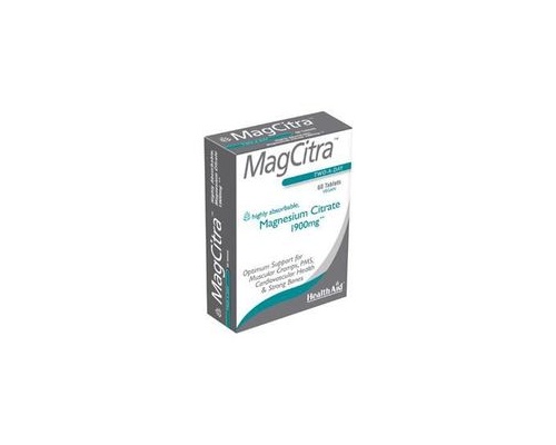 Health Aid MagCitra Magnesium Citrate 1900mg 60 tabs, Απαραίτητο για την καρδιακή υγεία και την αντιμετώπιση των κραμπών, συνιστάται για την περίοδο της εγκυμοσύνης & του θηλασμού 