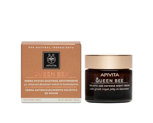 Apivita, Queen Bee, Kρέμα Νύχτας Ολιστικής Αντιγήρανσης με ελληνικό βασιλικό πολτό σε λιποσώματα, 50ml