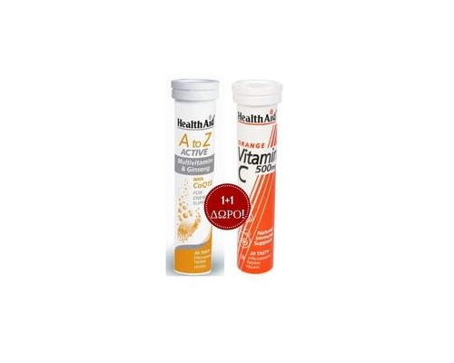 Health Aid A to Z Active 20 αναβράζουσες ταμπλέτες + Vitamin C 500mg Πορτοκάλι 20 αναβράζουσες ταμπλέτες  Health Aid A to Z Active 20 αναβράζουσες ταμπλέτες + Vitamin C 500mg Πορτοκάλι 20 αναβράζουσες ταμπλέτες