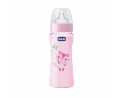 Chicco Well Being Bottle 4m+ Πλαστικό Μπιμπερό κατά των Κολικών με Θηλή Σιλικόνης "Σαν τη Μαμά", Ροζ Χρώμα, 330ml  