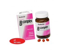 Health Aid Vitamin B Complex Supreme 90 tablets, Συμπλήρωμα Διατροφής για το μεταβολισμό και την υγεία του νευρικού συστήματος Health Aid Vitamin B Complex Supreme 90 tablets, Συμπλήρωμα Διατροφής για το μεταβολισμό και την υγεία του νευρικού συστήματος