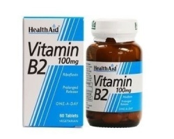 Health Aid Vitamin B2 100mg απαραίτητη για το σχηματισμό ερυθρών αιμοσφαιρίων, για το μεταβολισμό των λιπών 60tabs 