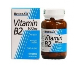 Health Aid Vitamin B2 100mg απαραίτητη για το σχηματισμό ερυθρών αιμοσφαιρίων, για το μεταβολισμό των λιπών 60tabs  Health Aid Vitamin B2 100mg απαραίτητη για το σχηματισμό ερυθρών αιμοσφαιρίων, για το μεταβολισμό των λιπών 60tabs
