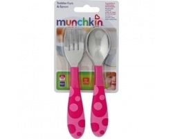  Munchkin, Παιδικό Σετ Φαγητού Πιρούνι-Κουτάλι  Χρώμα Ροζ, 12m+, 2τμχ