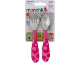  Munchkin, Παιδικό Σετ Φαγητού Πιρούνι-Κουτάλι  Χρώμα Ροζ, 12m+, 2τμχ