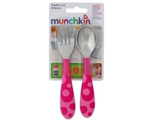 Munchkin, Παιδικό Σετ Φαγητού Πιρούνι-Κουτάλι  Χρώμα Ροζ, 12m+, 2τμχ  Munchkin, Παιδικό Σετ Φαγητού Πιρούνι-Κουτάλι  Χρώμα Ροζ, 12m+, 2τμχ