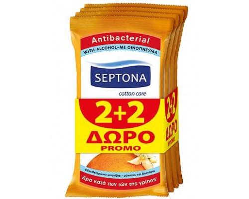 SEPTONA Αντιβακτηριδιακά Υγρά Μαντηλάκια Άνθος Πορτοκαλιού,  2+2 SEPTONA Αντιβακτηριδιακά Υγρά Μαντηλάκια Άνθος Πορτοκαλιού,  2+2