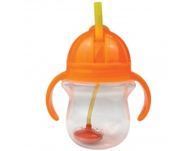  Munchkin, Tip & Sip Straw Cup Ποτήρι με Καλαμάκι & Βαρίδι που δε Χύνεται 6m+, Χρώμα Πορτοκαλί, 207ml