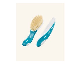 NUK Baby Brush With Comb, Βρεφική βούρτσα και χτένα απο φυσικη τριχα, σε λευκό - γαλάζιο χρώμα