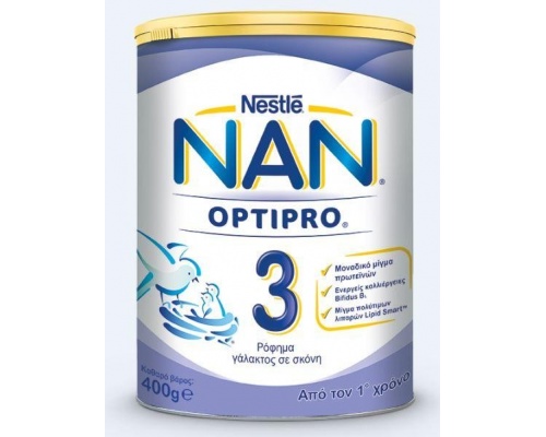 Nan 3 Nestle OPTIPRO, Βρεφικό γάλα κατάλληλο για βρέφη από 12m+ 400gr 1 τεμάχιο Nan 3 Nestle OPTIPRO, Βρεφικό γάλα κατάλληλο για βρέφη από 12m+ 400gr 1 τεμάχιο
