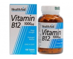 Health Aid Vitamin B12 1000mg, Συμπλήρωμα Διατροφής για την Καλή Λειτουργία του Νευρικού Συστήματος, 100 tabs Health Aid Vitamin B12 1000mg, Συμπλήρωμα Διατροφής για την Καλή Λειτουργία του Νευρικού Συστήματος, 100 tabs