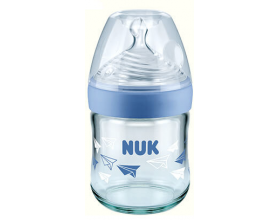 Nuk Nature Sense,Γυάλινο Μπιμπερό (10.525.620.) Με Θηλή Σιλικόνης (0-6 μηνών) Small,Χρώμα Γαλάζιο, 120ml.