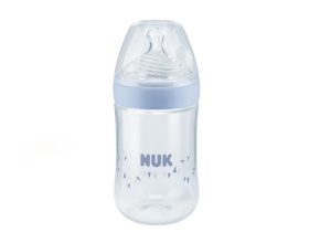 Nuk Nature Sense,Πλαστικό Μπιμπερό (10.525.619.) Με Θηλή Σιλικόνης (0-6 μηνών) Medium,Χρώμα Γαλάζιο, 260m.