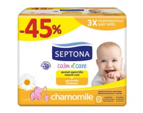 Septona, Calm n Care, Μωρομάντηλα Sensitive με Χαμομήλι, 2+1 ΔΩΡΟ των 64 τεμαχίων