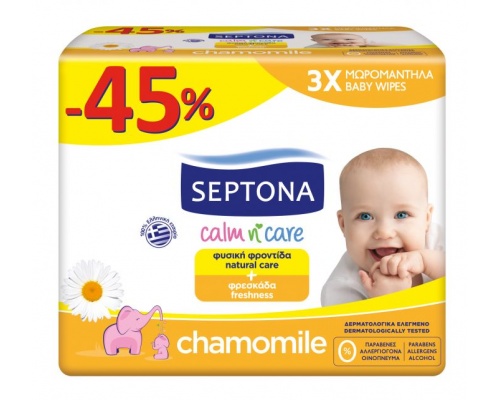 Septona, Calm n Care, Μωρομάντηλα Sensitive με Χαμομήλι, 2+1 ΔΩΡΟ των 64 τεμαχίων Septona, Calm n Care, Μωρομάντηλα Sensitive με Χαμομήλι, 2+1 ΔΩΡΟ των 64 τεμαχίων